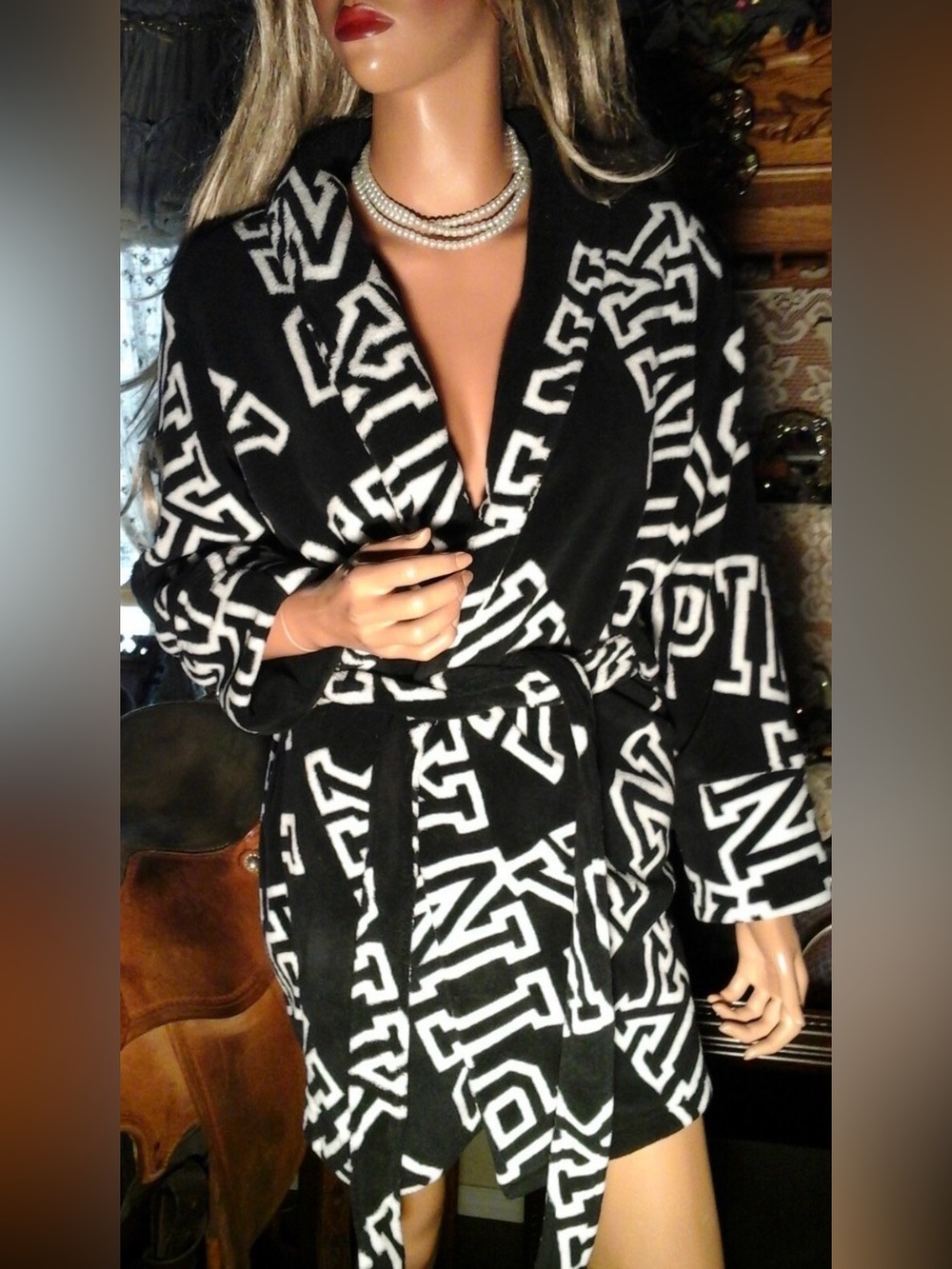 Victoria's Secret Black and White Monogram Short Robe